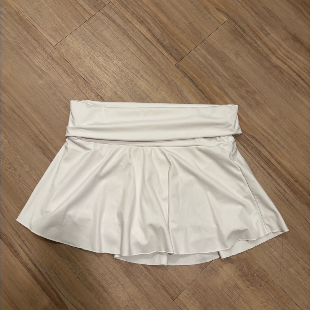 White Fold-Over Waist Skater Skirt